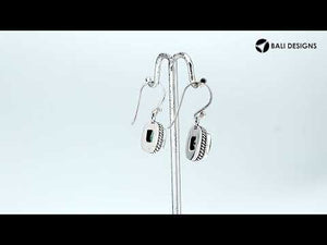 Wholesale sterling silver cushion drop earrings with green quartz stones and rope-pattern border handcrafted in Bali.