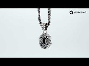 925 Sterling Silver Black Onyx Tribal Oval Pendant For Wholesale