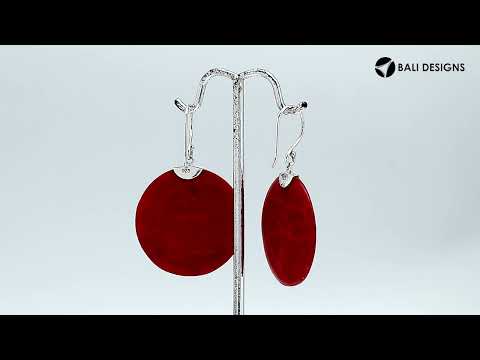 Sterling silver oval Red Coral dangle earrings