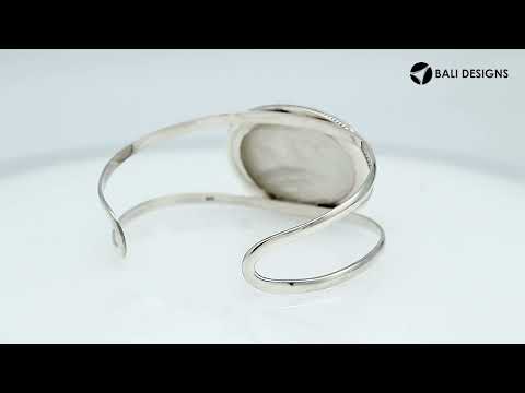 Wholesale Sterling Silver Cuff Bracelet With Oval Mother Of Pearl Centerpiece