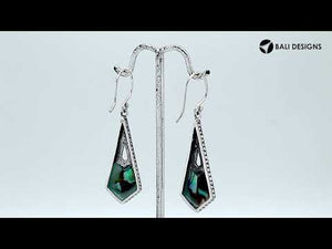 Sterling Silver Abalone Shell Tapered Geometric Dotted Drop Earrings
