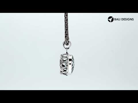 Sterling Silver Oval Pendant With Blue Topaz Quartz And Scroll Bali Frame
