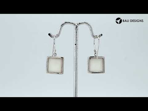 Wholesale sterling silver square Mother Of Pearl hook earrings with polished bezel detailing