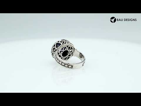 Wholesale sterling silver ring with round-cut Amethyst Quartz & Blue Topaz Quartz, rope bezel, swirl silverwork, and accent stones, handcrafted in Bali.