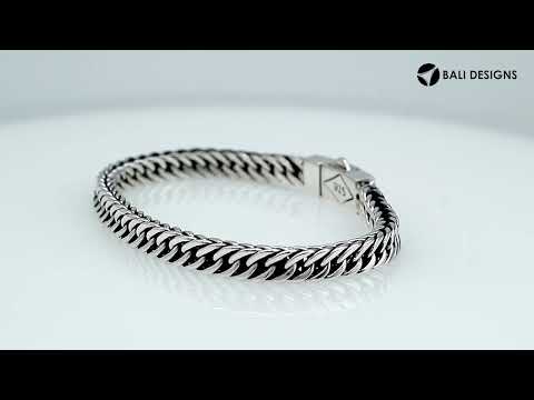 Sterling silver curb chain bracelet with diamond pattern clasp handcrafted in Bali