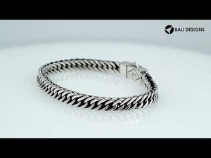 Sterling silver curb chain bracelet with diamond pattern clasp handcrafted in Bali