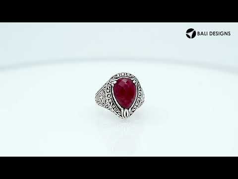 Sterling Silver Ruby Quartz Ring With Balinese Engraved Band