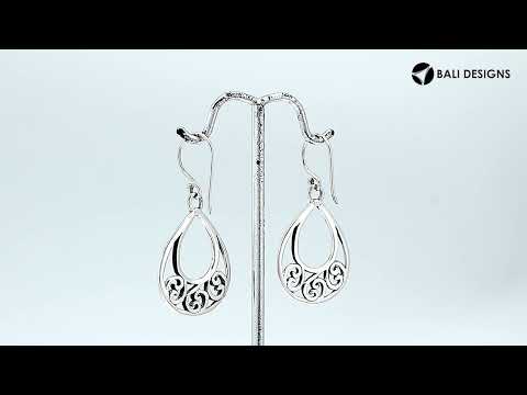 Silver Teardrop Earrings With Swirl Filigree Design