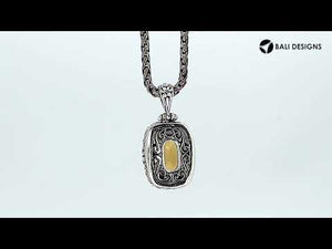 Smoky Quartz rectangular pendant in sterling silver with Balinese scroll design, wholesale handcrafted jewelry from Bali.