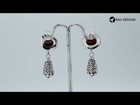 Sterling Silver Red Coral Drop Earrings With Ornate Filigree Design For Wholesale Collections