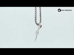 Sterling silver snake pendant with Red Coral accent and detailed scale pattern.