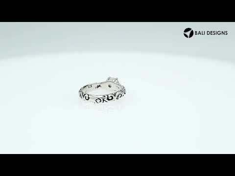 Bulk sterling silver filigree rings with round Blue Topaz Quartz, handcrafted Balinese design, 925 silver wholesale jewelry supply.