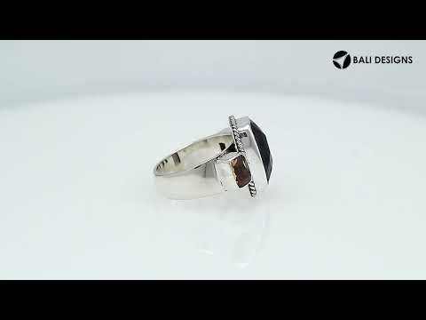 Sterling Silver handcrafted ring with Smokey Quartz and Citrine Quartz wholesale from Bali, Indonesia