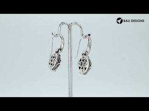 Wholesale sterling silver earrings with oval Green Amethyst Quartz and ornate scroll-accent frames.