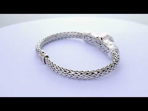 Wholesale Sterling Silver With 18K Gold Diamond Oval Scrollwork Woven-Chain Bracelet