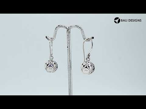 Sterling Silver Amethyst Quartz round drop earrings handcrafted in Bali with Balinese carvings and polished finish.