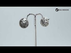 Wholesale Sterling Silver Bali Swirl Amethyst Quartz Stud Earrings With Oxidized Detailing Handcrafted In Bali