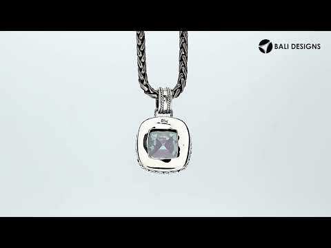 Mystic Topaz Quartz cushion pendant in sterling silver with Balinese scroll and beaded design, wholesale handcrafted jewelry from Bali.