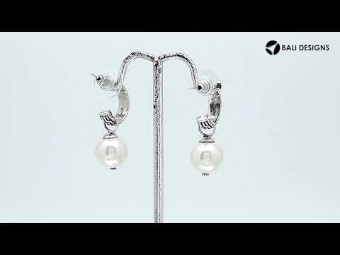 Wholesale Sterling Silver Earrings With Textured Hoops And Mabe Pearl Drops