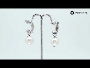 Wholesale Sterling Silver Earrings With Textured Hoops And Mabe Pearl Drops