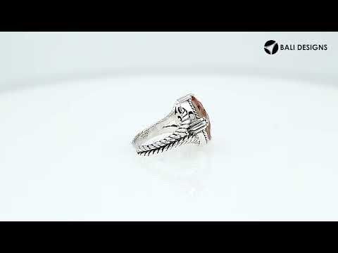 Sterling Silver Morganite Quartz Oval Rope Design Heritage Ring With Balinese Craft Detailing.