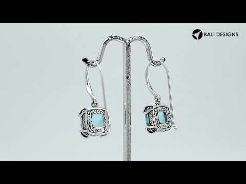 Sterling Silver Round Blue Topaz Quartz Earrings With Sculpted Scroll Prongs Handcrafted In Bali