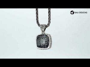 Mystic Topaz Quartz cushion pendant in sterling silver with Balinese handcrafted detailing, wholesale jewelry.