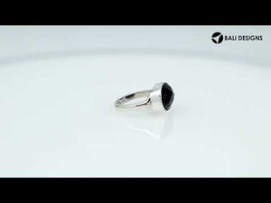 925 Sterling Silver wholesale ring with faceted oval Black Onyx, handcrafted in Bali