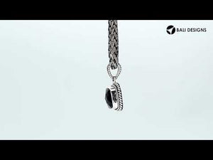 Sterling Silver Smoky Topaz Quartz Faceted Cushion Rope Frame Pendant