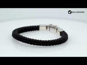 Sterling silver bracelet with brown braided leather and box clasp for wholesale