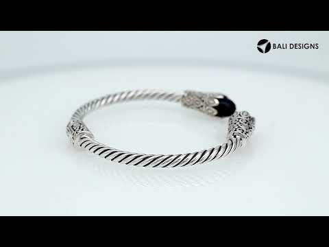 Sterling silver handcrafted Black Onyx bangle with twisted rope Balinese design.