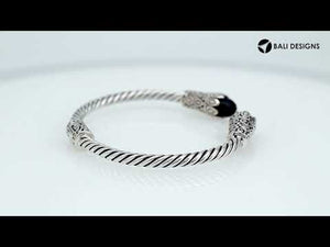 Sterling silver handcrafted Black Onyx bangle with twisted rope Balinese design.