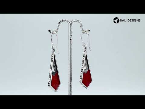 Sterling Silver Red Coral Tapered Geometric Dotted Drop Earrings