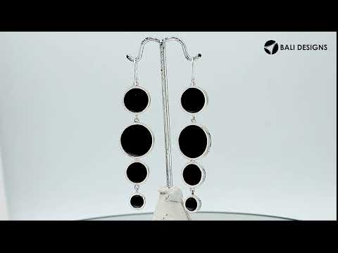 Sterling Silver Black Shell Tiered Multi-Circle Drop Earrings