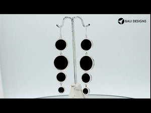 Sterling Silver Black Shell Tiered Multi-Circle Drop Earrings