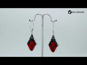 Sterling silver red shell filigree diamond earrings with intricate silver design for wholesale jewelry buyers