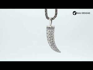 Sterling silver engraved horn pendant with tribal cap design and square Blue Topaz Quartz accent created for classic wholesale jewelry assortments