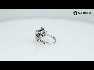 Sterling Silver Handcrafted Balinese crossover pattern ring with oxidized artistic detailing