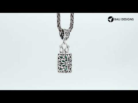 Wholesale sterling silver rectangular Green Quartz pendant with faceted gemstone, handcrafted Bali silverwork and oxidized detailing, artisan jewelry for bulk orders.