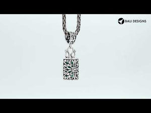 Wholesale sterling silver rectangular Green Quartz pendant with faceted gemstone, handcrafted Bali silverwork and oxidized detailing, artisan jewelry for bulk orders.