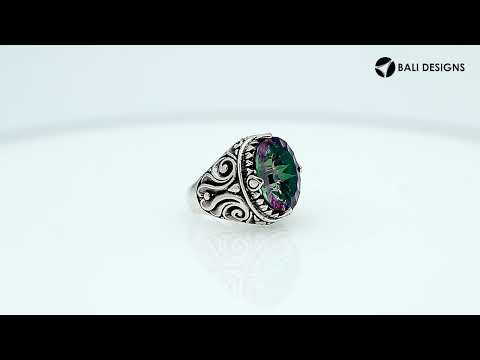 Mystic Quartz Oval Sterling Silver Balinese Ring Handcrafted In Indonesia