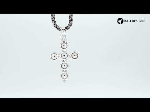Sterling silver cross pendant with luminous freshwater pearls, handcrafted Bali jewelry available for wholesale purchase.
