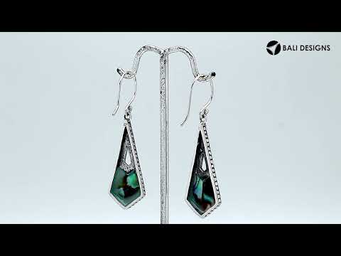 Sterling Silver Turquoise Shell Tapered Geometric Dotted Drop Earrings