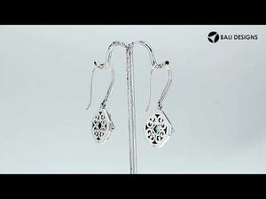 Wholesale Sterling Silver Blue Topaz Quartz Square Frame Dangle Earrings With Bali Pattern