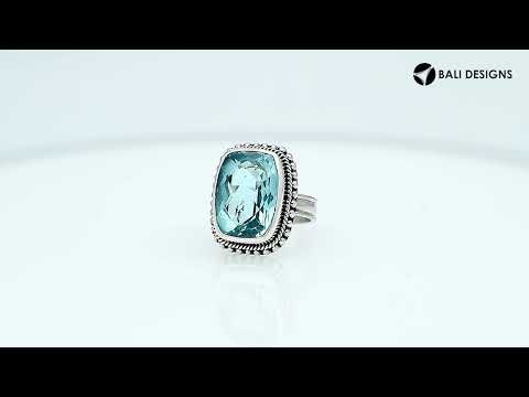 Wholesale sterling silver ring with faceted Smoky Quartz, Balinese beaded and rope design – bulk handcrafted statement jewelry.