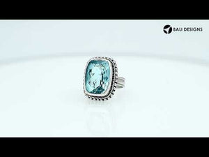 Wholesale sterling silver ring with faceted Smoky Quartz, Balinese beaded and rope design – bulk handcrafted statement jewelry.