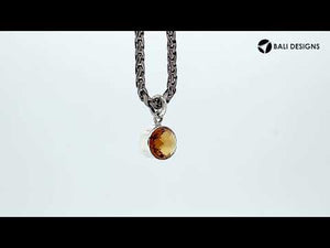 Sterling Silver oval pendant charm featuring faceted Citrine Quartz stone