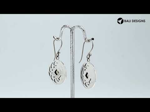 Sterling Silver Disc Earrings With Amethyst Quartz Square Center And Swirl Dotted Design.