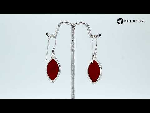 Wholesale sterling silver marquise-shaped Red Coral earrings with polished silver edges