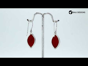 Wholesale sterling silver marquise-shaped Red Coral earrings with polished silver edges
